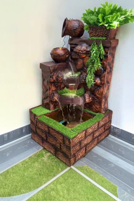 🌿 نافورة زاوية بتصميم فخاري طبيعي